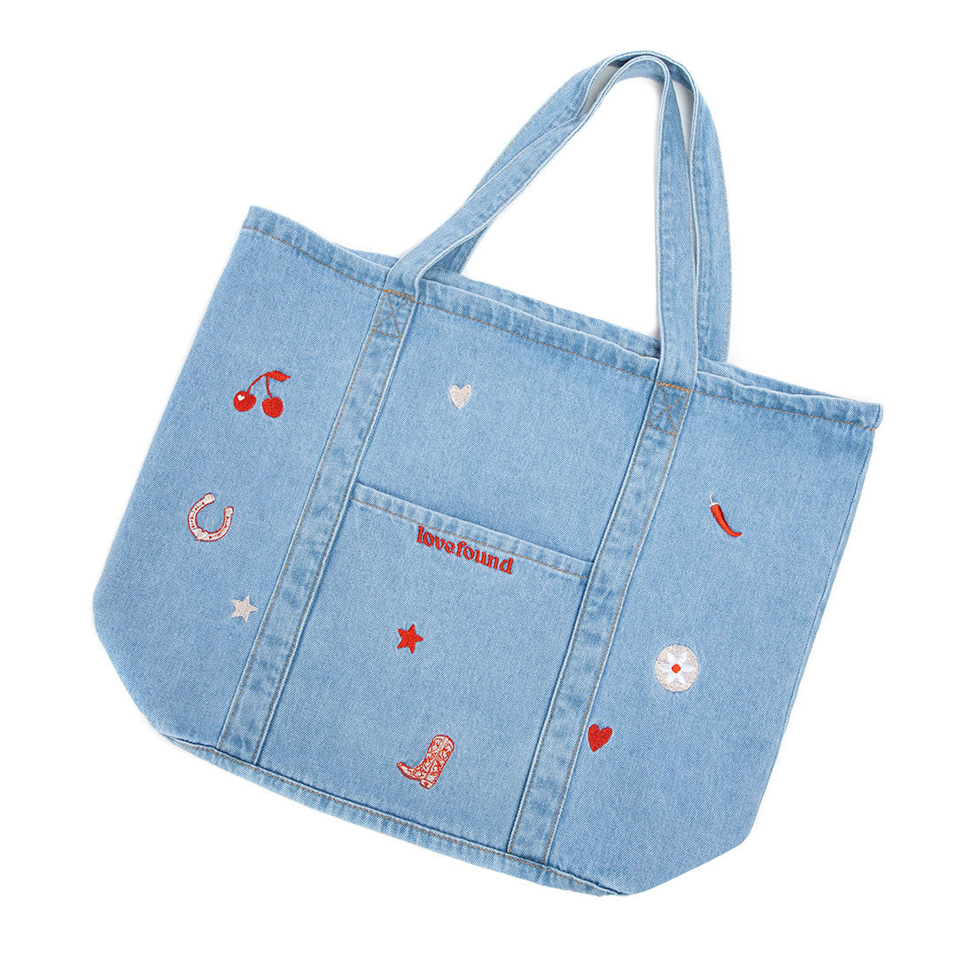 Patchwork Icon Pocket Tote Bag