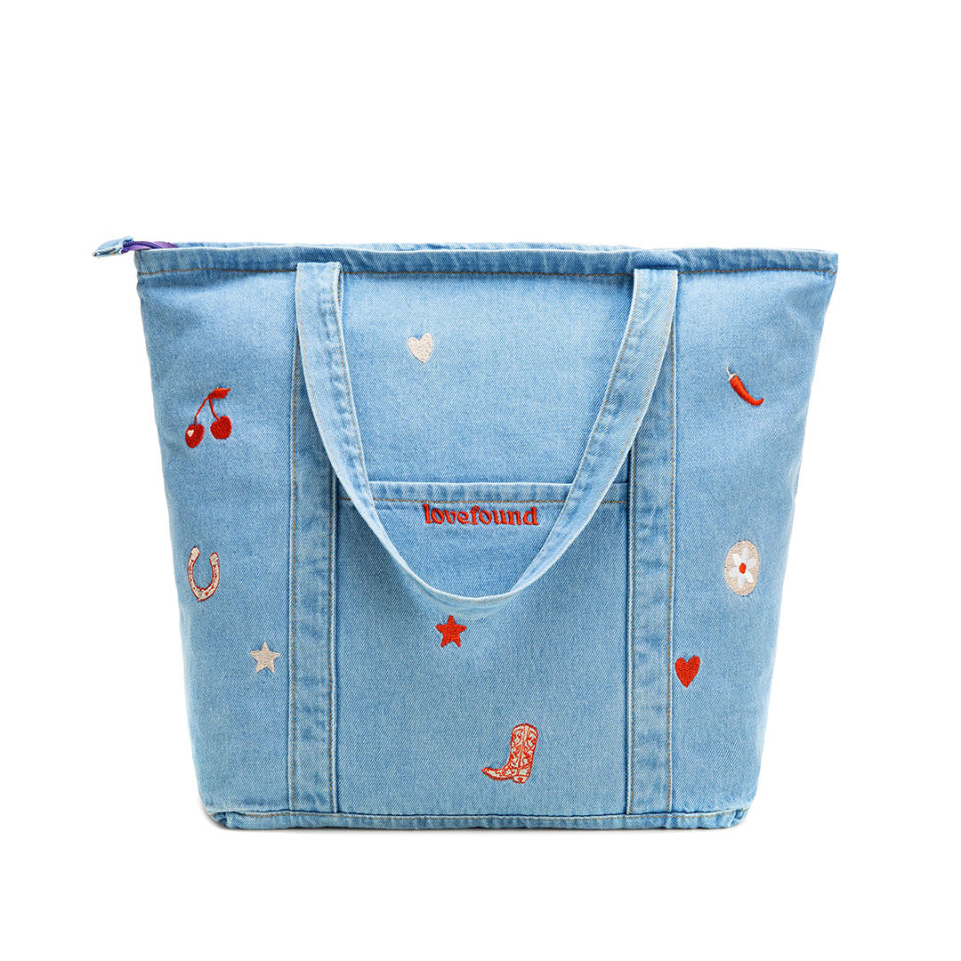 Patchwork Icon Pocket Tote Bag