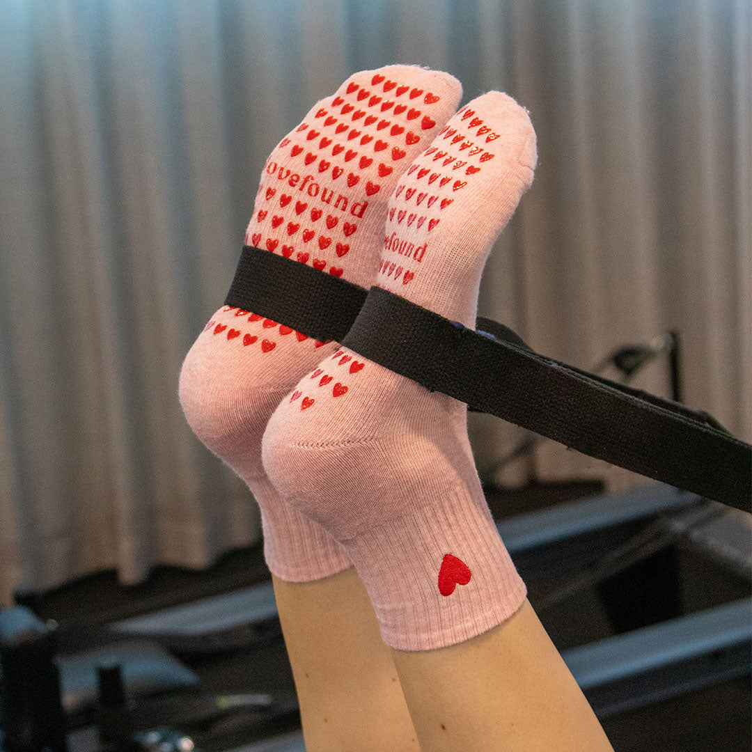 Pilates Grip Socks - Pink Heart Marle