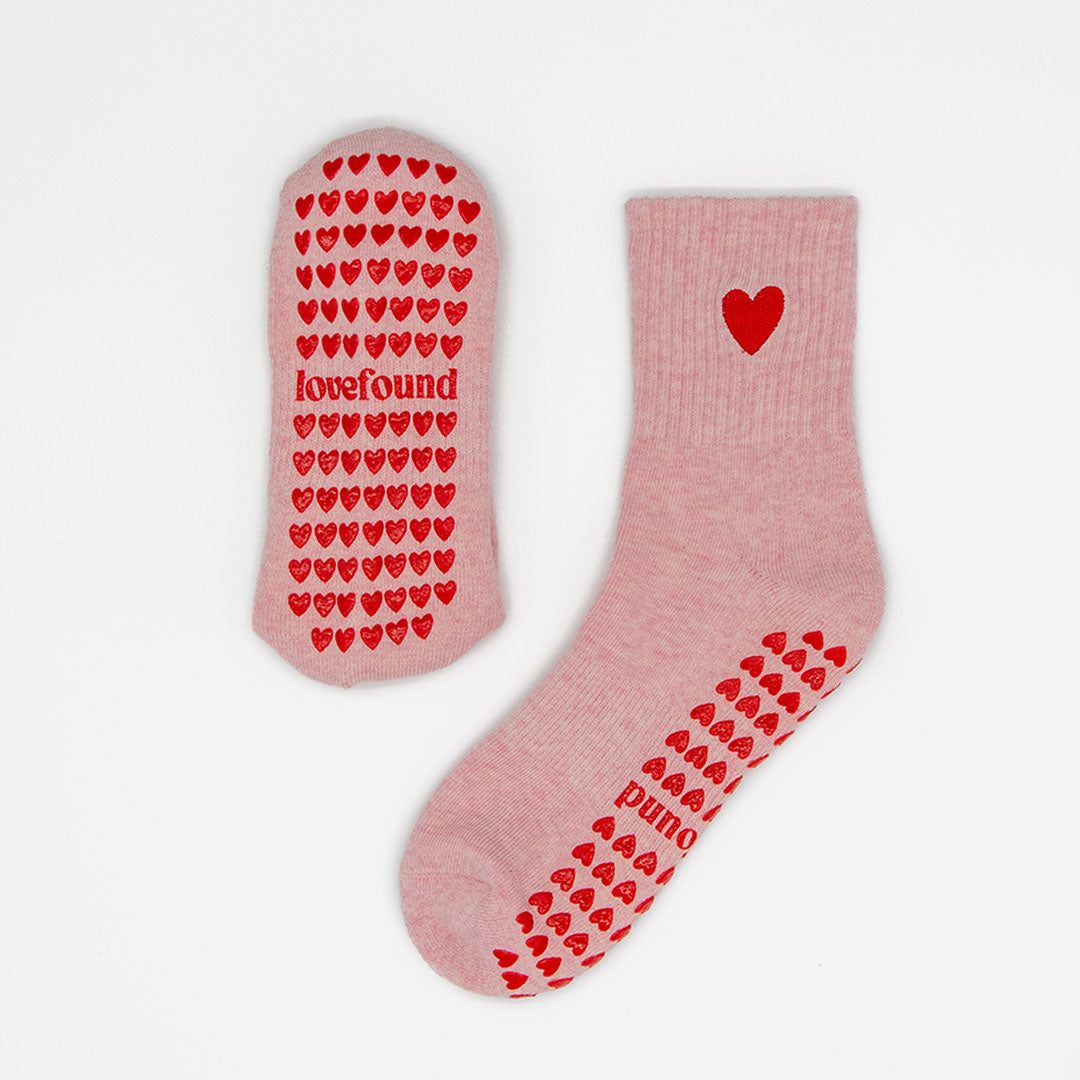 Pilates Grip Socks - Pink Heart Marle