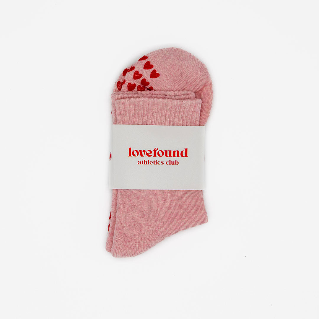 Pilates Grip Socks - Pink Heart Marle
