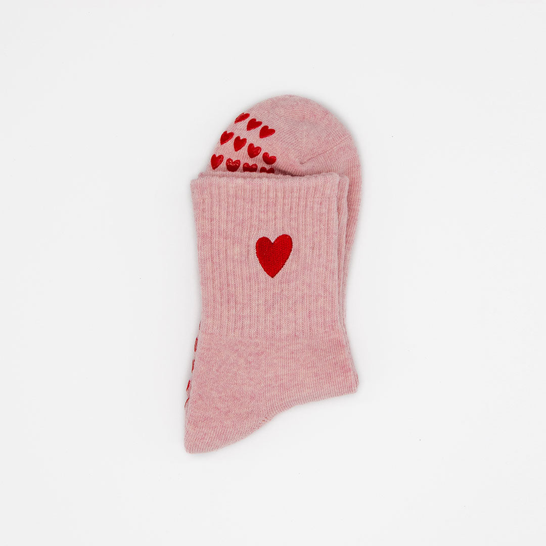 Pilates Grip Socks - Pink Heart Marle